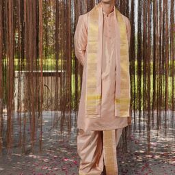 HILO DESIGN Men Embroidered Regular Pure Silk Kurta with Dhoti Pants & With Dupatta image 3