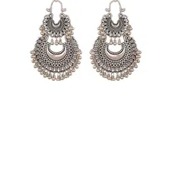 ZURIKRISHA Set Of 2 Silver Plated Ghungroo Beaded Crescent Shaped Chandbalis-16