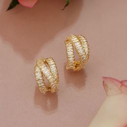 Rubans 18K Gold-Plated White Cubic Zirconia Studded Minimal Hoop Earrings-picture-9