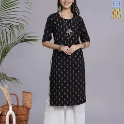 HERE&NOW Selection Of 3 Geometric Printed Round Neck Straight Kurtas-picture-17