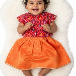 Sangria Baby Girl Orange Zari Lehenga and Pink Patola Blouse Set-picture-24
