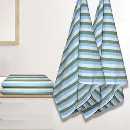 Athom Living Iris Green & Blue 4 Pieces Striped Printed Cotton 210 GSM Bath Towels-1