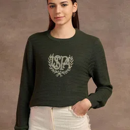 U.S. Polo Assn. Women Cotton Self Design Round NeckCable Knit Pullover-image-46