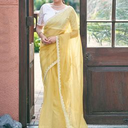 DIVASTRI Embellished Beads and Stones Net Muga Saree-6