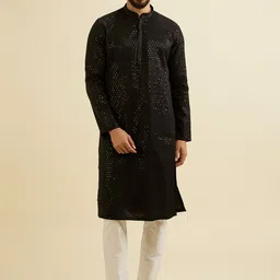 Manyavar Geometric Embroidered Sequinned Mandarin Collar Straight Kurta with Pyjamas-11