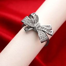 KACY Silver-Plated Crystal Studded Bow Adjustable Finger Ring-image-55