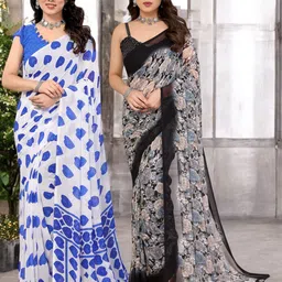 Moda Rapido Pack of 2 Floral Printed Pure Georgette Saree-image-38