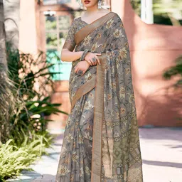 DIVASTRI Floral Zari Linen Blend Sungudi Saree-1