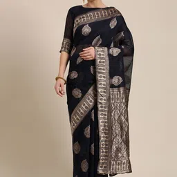 Anouk Rustic Woven Design Zari Linen Blend Banarasi Saree-9