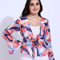 all about you Print Bell Sleeve Chiffon Cape Crop Top-picture-21