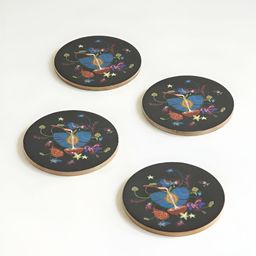 FREEDOM TREE Set Of 4 Blue & Red Healing Heart Enamel Printed Round Wooden Coasters-63