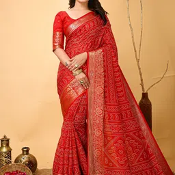 HERE&NOW Bandhani Zari Silk Cotton Kanjeevaram Saree-image-42