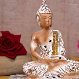 Aura Brown & White Lord Buddha Idol Showpiece-image-57