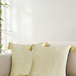 URBAN SPACE Beige 2 Pieces Checked Square Cushion Covers-image-11