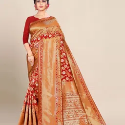 Aldwych Ethnic Motifs Woven Design Zari Silk Blend Banarasi Saree-image-70