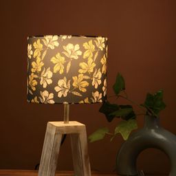 green girgit Black & Yellow Floral Printed Cylindrical Shaped Wooden Table Lamp With Bulb-image-72