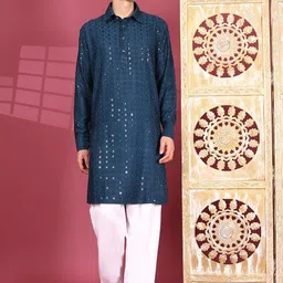 Pro-Ethic STYLE DEVELOPER Men Embroidered Regular Sequinned Kurta with Salwar image 3