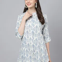 BAESD Women Printed Mandarin Collar Roll-Up Sleeves Top-image-93