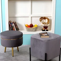 Shadowkart Set Of 2 Grey Sitting Mudda Puffy Stool Ottomans-5