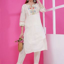 LABEL KASHI Women Floral Printed Cotton Kurta with Trousers-image-97