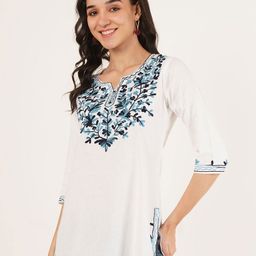 Ethic Glance Ethnic Motifs Embroidered V-Neck Pure Cotton Kurti-picture-27