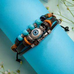 The Roadster Lifestyle Co Men Evil Eye Leather Wraparound Bracelet-image-50