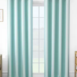 Story@home Turquoise Blue & White Set of 2 Geometric Room Darkening Long Door Curtain-image-70