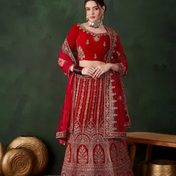 MANVAA Embroidered Semi-Stitched Lehenga & Unstitched Blouse With Dupatta-image-56