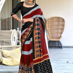 Anouk Striped Pure Cotton Block Print Saree-picture-8