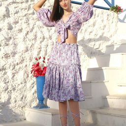 Sera Floral Printed V Neck Top & Skirt-24