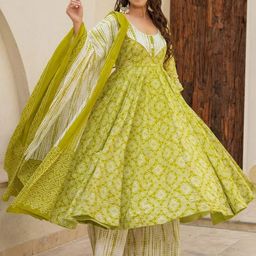 Wedani Floral Printed Round Neck Anarkali Kurta With Palazzos & Dupatta-image-87