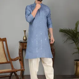 KRAFT INDIA LUXE Men Yoke Design Mirror Work Grandeur & Majestic Artwork Kurta-picture-23