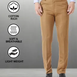 Men Slim Fit Brown Cotton Blend Trousers-image-10