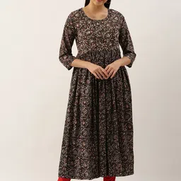 Fourleaf Floral Printed Sequnnied Cotton Anarkali Kurta-picture-43