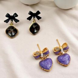 KRENOZ Set Of 2 Gold-Plated Artificial Stones Studded Heart Shaped Drop Earrings-image-53