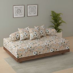 SWAYAM Beige & White 6 Pieces Floral Printed Cotton Diwan Set-10