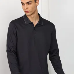 Alan Jones Self Design Polo Collar Long Sleeves Regular Fit T-shirt-picture-48