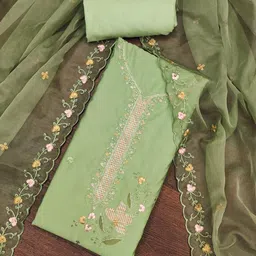 Peachmode Floral Embroidered Embellished Cotton Silk Unstitched Dress Material-image-15