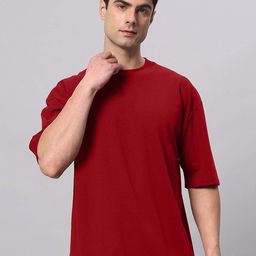 Organic Chics Men Anti Odour Solid Round Neck Cotton Oversized T-shirt-image-25