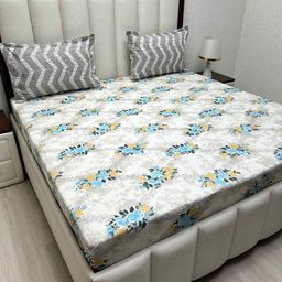 Pure Decor Passion Grey & Blue Floral Cotton 180 TC Queen Bedsheet Set-2.28m X 2.54m-picture-27