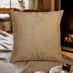 Khaabka Sajawat-E-Khwaab Khaki & Gold-Toned 2 Pcs Ethnic Motifs Silk Square Cushion Covers-image-51