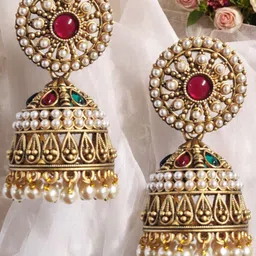 OOMPH Dome Shaped Jhumkas Earrings-image-67