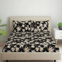 Welspun White & Black Floral 104 TC Microfiber Double Queen Bedsheet with 2 Pillow Covers-picture-12