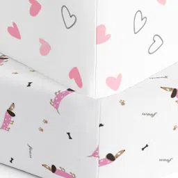 The White Cradle Pink & White 2 Pcs Geometric Printed 120 TC Cotton Fitted Crib Bedsheets-15