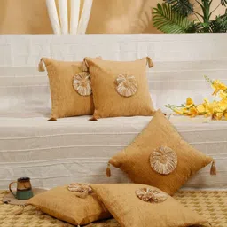 SOKNACK Camel Brown 5 Pieces Embroidered Velvet Square Cushion Covers-picture-36