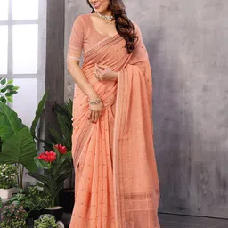 Moda Rapido Polka Dot Zari Pure Linen Chanderi Saree-picture-38