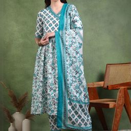 Moda Rapido Women Floral Printed Empire Kurta with Trousers & With Dupatta-picture-33