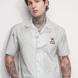 HIGHLANDER Men Comfort Fit Cuban Collar Graphic Printed Casual Shirt-picture-49