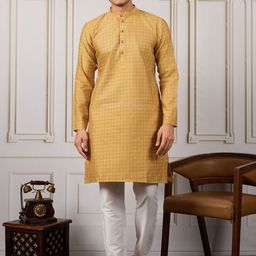 House of Pataudi Ethnic Woven Design Straight Kurta & Trousers-image-52