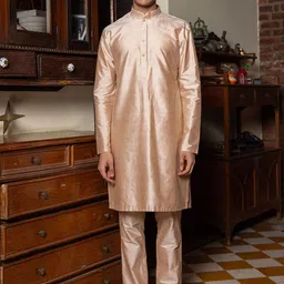 PATR Solid Mandarin Collar Straight Kurta With Trousers-image-26